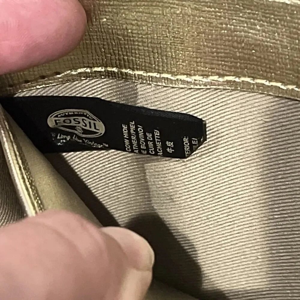 Fossil Sydney Wallet Wristlet Black Metallic Gold Leather Accordion‎ Clutch